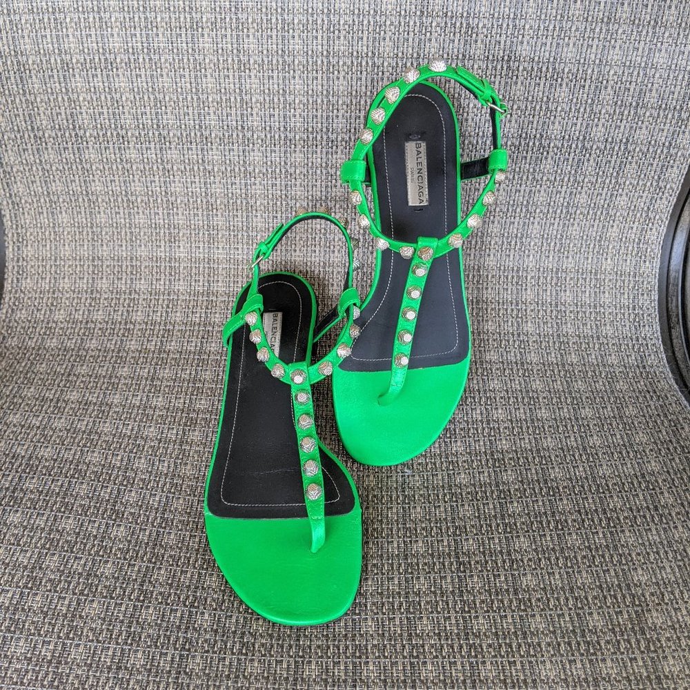 BALENCIAGA Green Arena Studded Thong Sandals sz 38